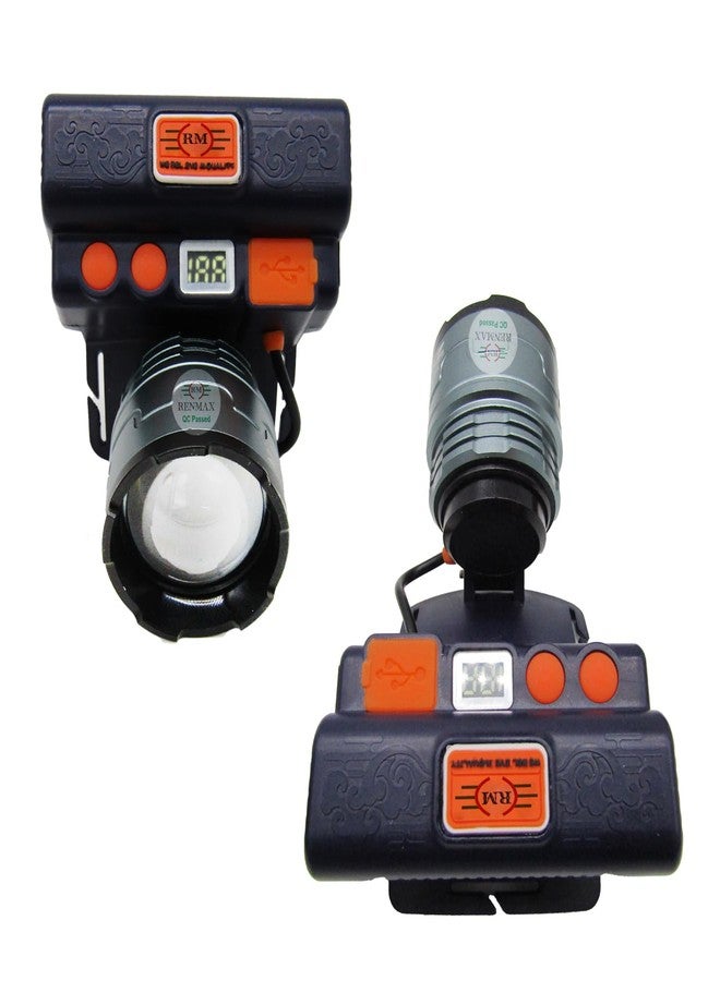 RENMAX High Bright Head Mount Torch Zoom Waterproof Rechargeable Adjustable Handsfree IR Sensor LED Blinker 1000m Range Metal Spotlight for Cycling Camping Caving Hiking Hunting Trekking - 1Pc - Image 3